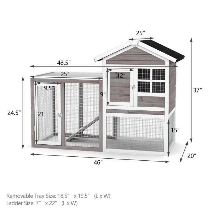 2-Story Wooden Rabbit Hutch with Running Area-GrayCostway Gallery View 5 of 10