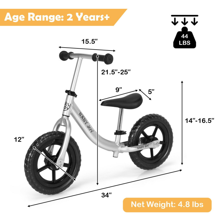 Aluminum Adjustable No Pedal Balance Bike for Kids-BlackCostway Gallery View 5 of 10