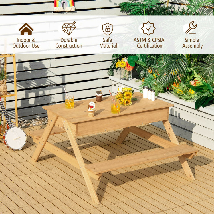 3-in-1 Kids Picnic Table Wooden Outdoor Water Sand Table with Play BoxesCostway Gallery View 5 of 10