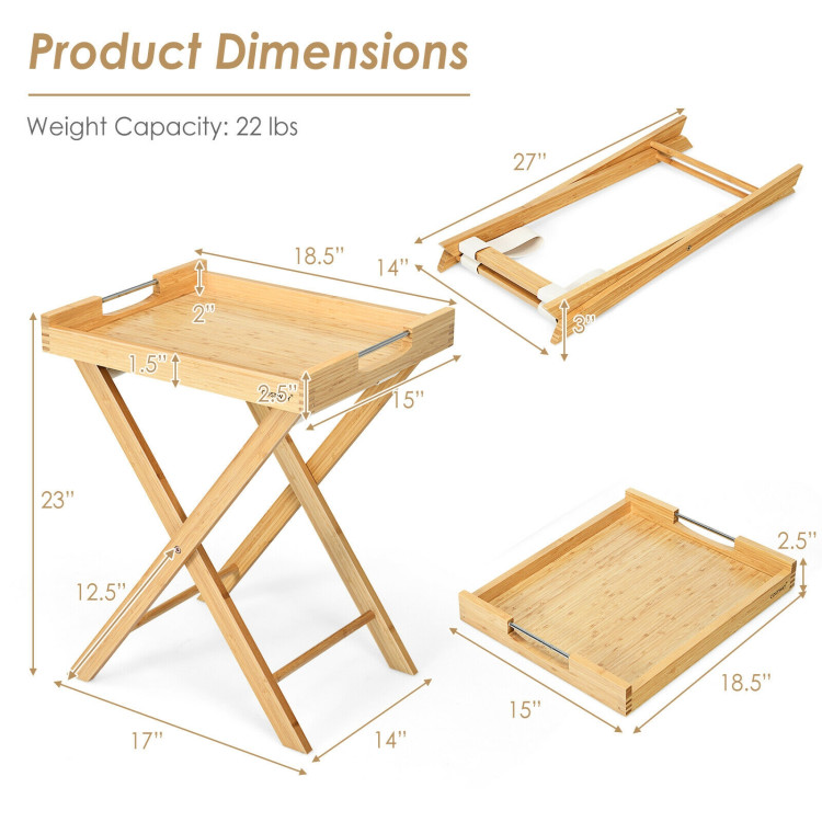 Bamboo Lipped Multi-Functional Snack Side Table-NaturalCostway Gallery View 4 of 12