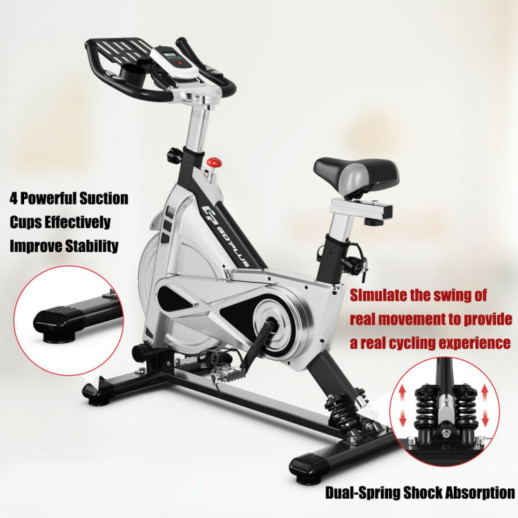 Stationary Silent Belt Adjustable Exercise Bike with Phone Holder and Electronic Display-BlackCostway Gallery View 7 of 9