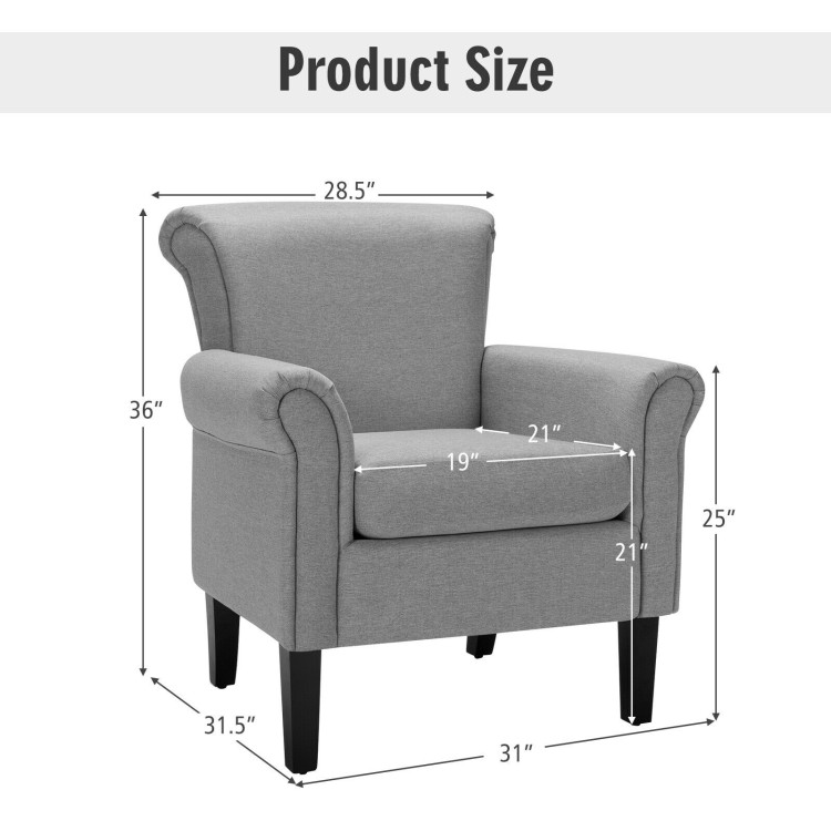 Upholstered Fabric Accent Chair with Adjustable Foot Pads-Light GrayCostway Gallery View 5 of 9