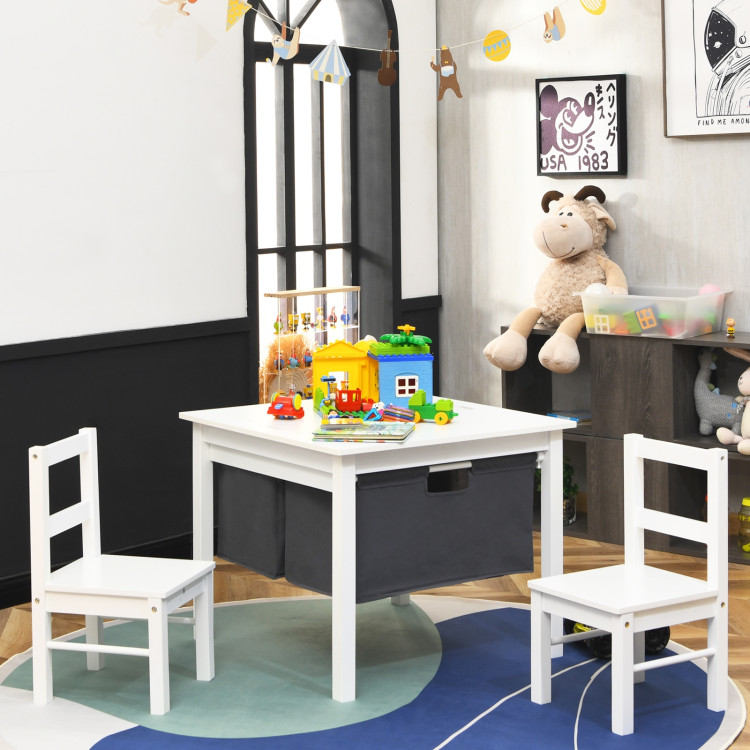 2-in-1 Kids Activity Table and 2 Chairs Set with Storage Building Block Table-WhiteCostway Gallery View 1 of 12