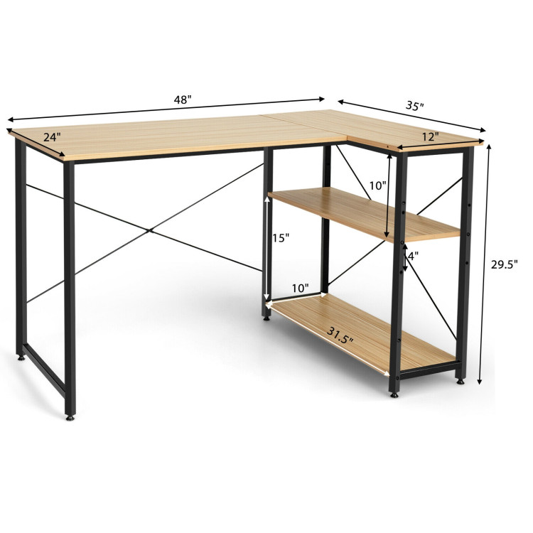48 Inch Reversible L Shaped Computer Desk with Adjustable Shelf-NaturalCostway Gallery View 4 of 11