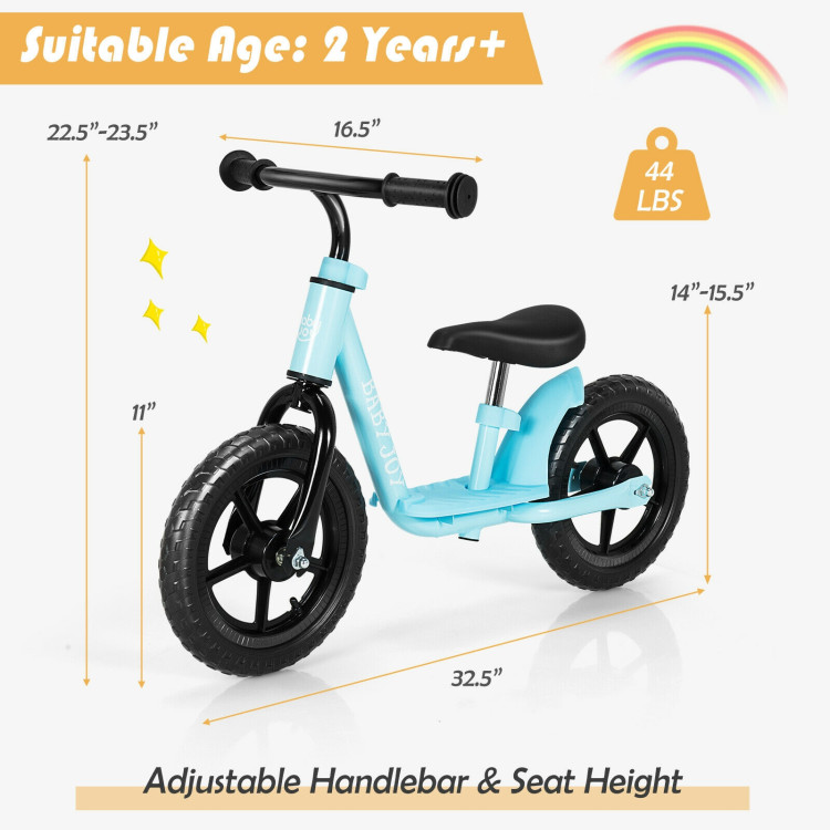 11 Inch Kids No Pedal Balance Training Bike with Footrest-BlueCostway Gallery View 4 of 10