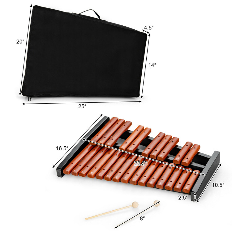 25 Notes Xylophone Wooden Percussion Educational Instrument with 2 MalletsCostway Gallery View 4 of 12