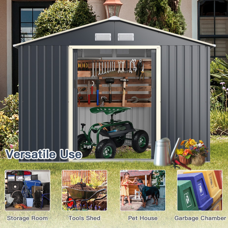 9 x 6 Feet Metal Storage Shed for Garden and Tools-GrayCostway Gallery View 3 of 13