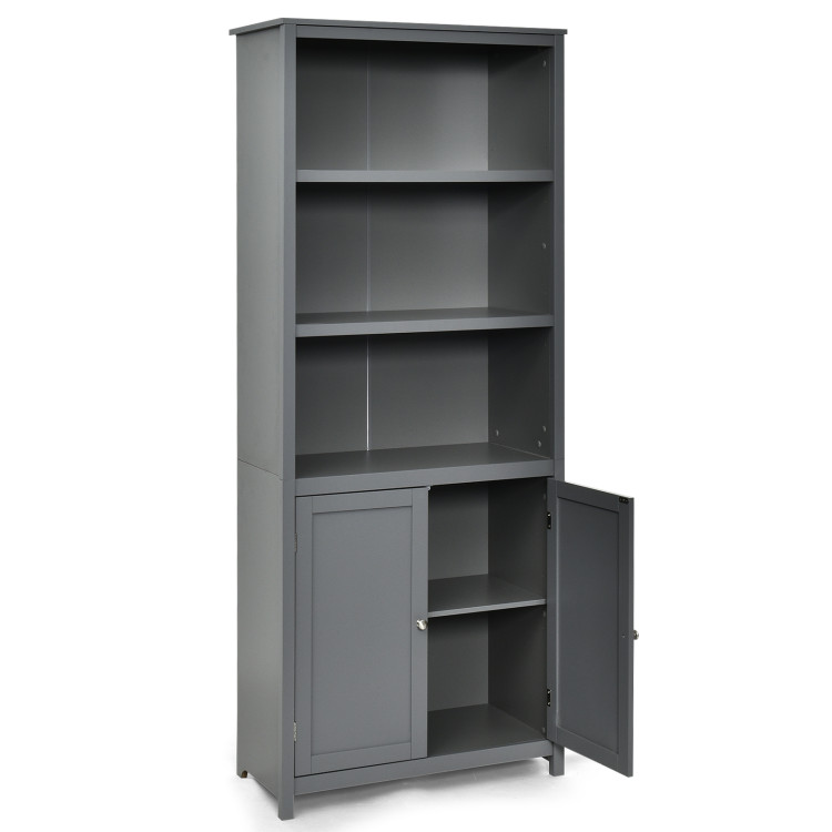 Bookcase Shelving Storage Wooden Cabinet Unit Standing Display Bookcase with Doors-GrayCostway Gallery View 8 of 11