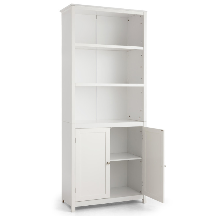 Bookcase Shelving Storage Wooden Cabinet Unit Standing Display Bookcase with Doors-WhiteCostway Gallery View 8 of 11