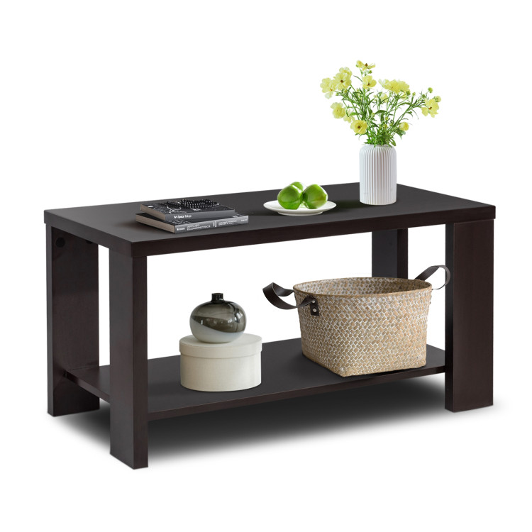 Rectangular Cocktail Coffee Table with Storage ShelfCostway Gallery View 8 of 9