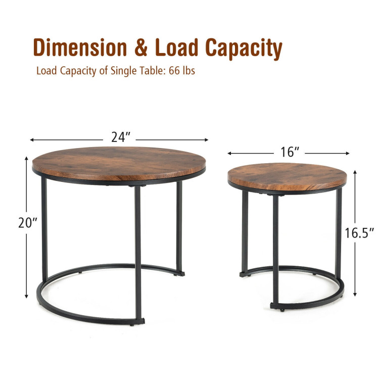 Set of 2 Modern Round Stacking Nesting Coffee Tables for Living Room-Rustic BrownCostway Gallery View 4 of 12
