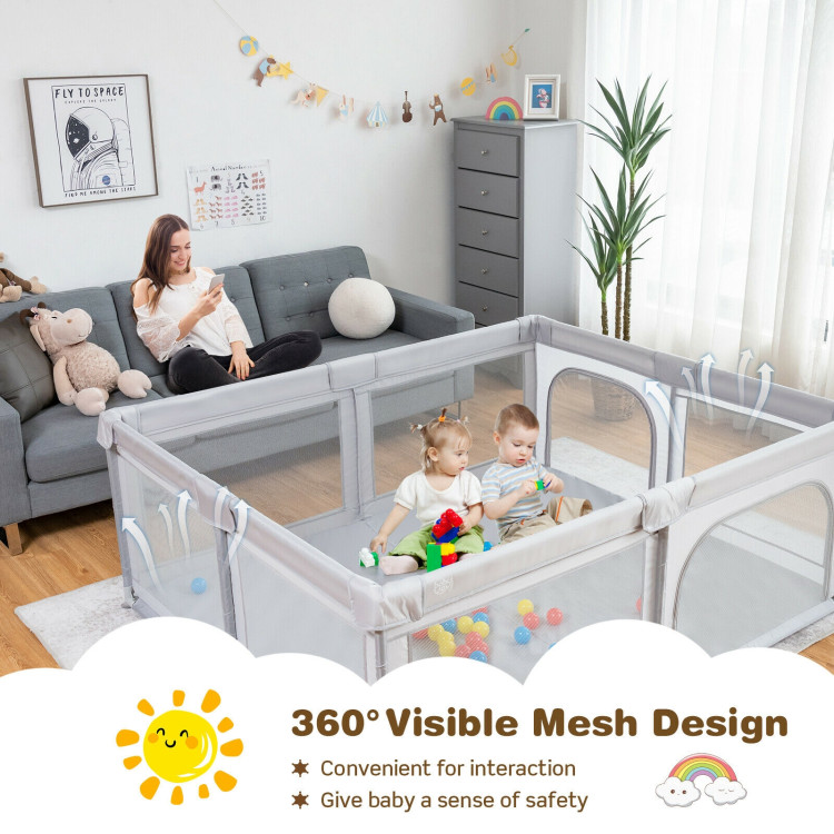 Large Baby Playpen Safety Kids Activity Center with 50 Ocean Balls-GrayCostway Gallery View 3 of 11