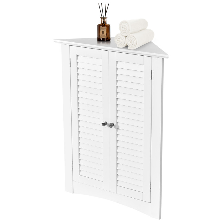 Adjustable Corner Storage Cabinet with Shutter Doors-WhiteCostway Gallery View 3 of 10