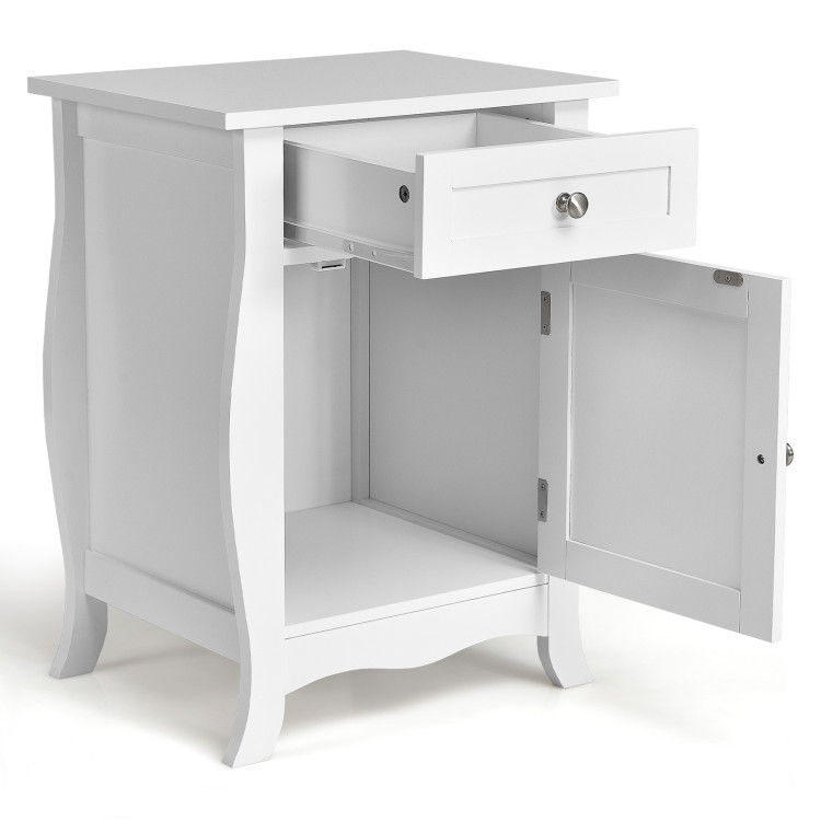 Wooden Accent End Table with Drawer Storage Cabinet Nightstand-WhiteCostway Gallery View 8 of 10