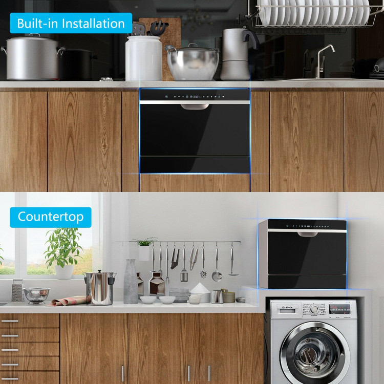 6 Place Setting Countertop or Built-in Dishwasher Machine with 5 ProgramsCostway Gallery View 3 of 11
