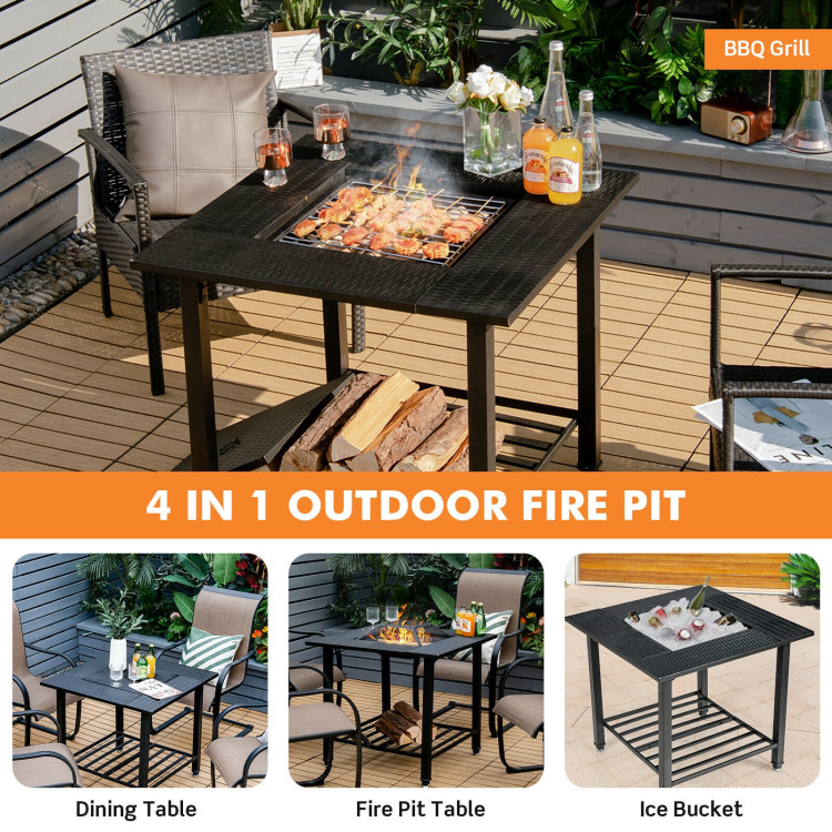 31 Inch Outdoor Fire Pit Dining Table with Cooking BBQ GrateCostway Gallery View 2 of 10