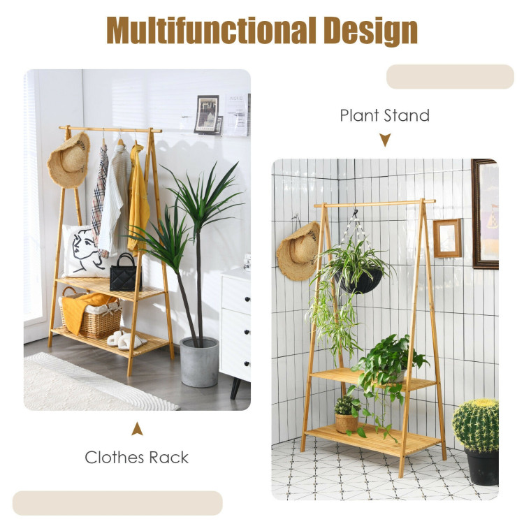 Bamboo Clothes Hanging Rack with 2-Tier Storage Shelf for Entryway Bedroom-NaturalCostway Gallery View 2 of 10