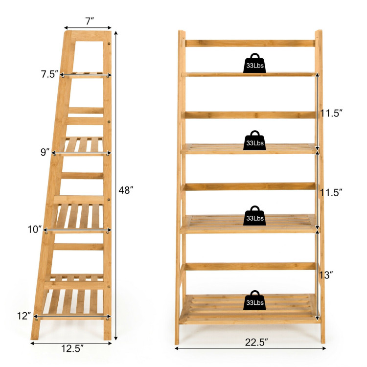 4-Tier Bamboo Bookshelf Ladder Shelf Plant Stand Rack-NaturalCostway Gallery View 5 of 12