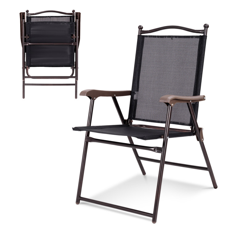 Set of 2 Patio Folding Sling Back Camping Deck Chairs-BlackCostway Gallery View 8 of 11