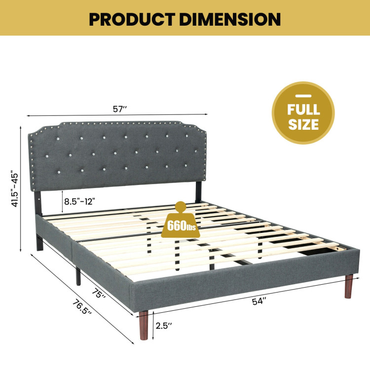 Upholstered Bed Frame with Adjustable Diamond Button Headboard-Full SizeCostway Gallery View 4 of 9