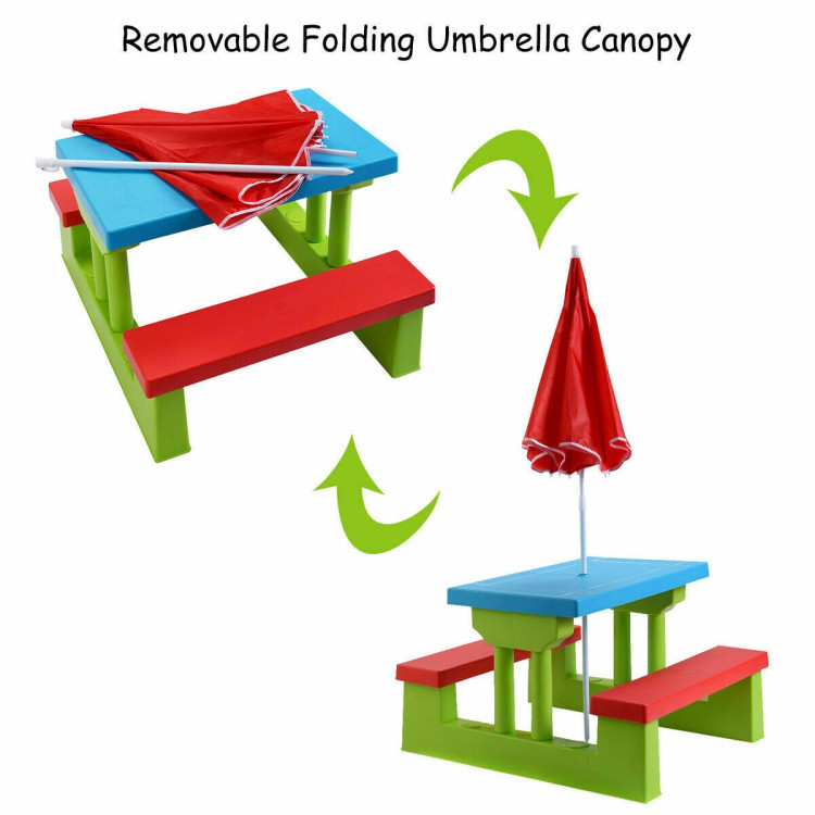 Kids Picnic Folding Table and Bench with UmbrellaCostway Gallery View 2 of 12