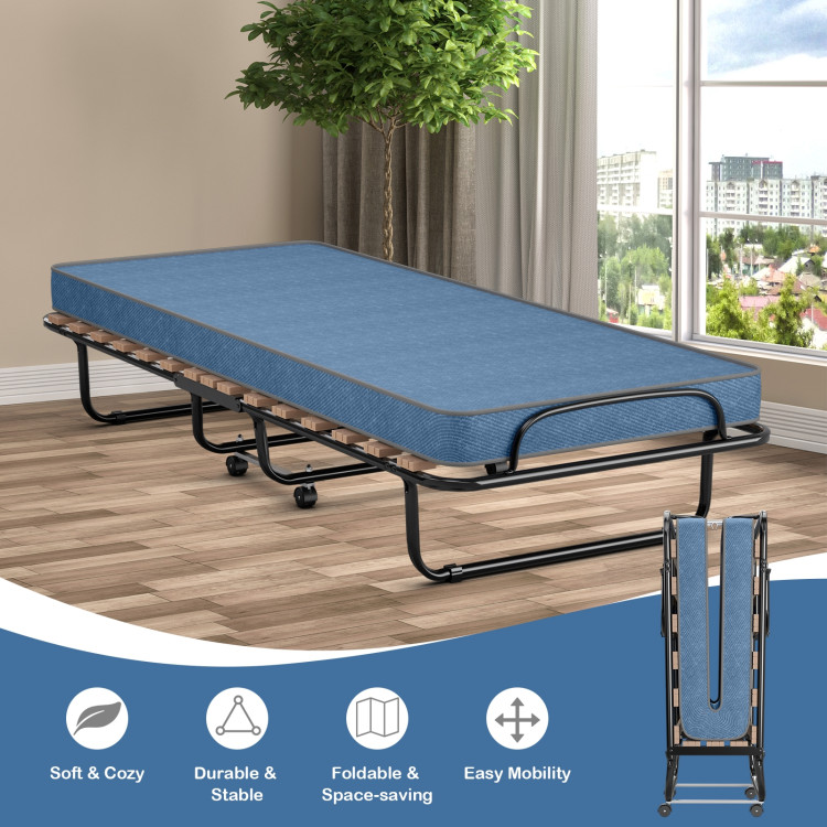 Portable Folding Bed with Foam Mattress and Sturdy Metal Frame Made in Italy-NavyCostway Gallery View 2 of 13
