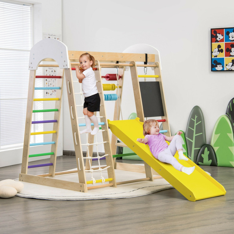 8-in-1 Wooden Climber Play Set with Slide and Swing for Kids - Gallery View 3 of 12