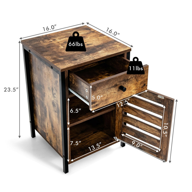 Industrial Nightstand with Drawer and Adjustable ShelfCostway Gallery View 4 of 10
