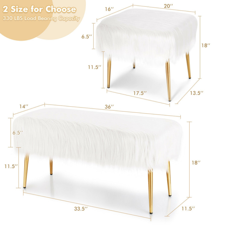 Faux Fur Vanity Stool with Golden Metal Legs for Makeup Room-WhiteCostway Gallery View 4 of 9