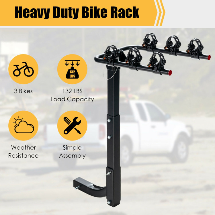 3/4-Bike Hitch Mount Rack with Safety Strap for Car Truck SUV-3-BikeCostway Gallery View 3 of 11