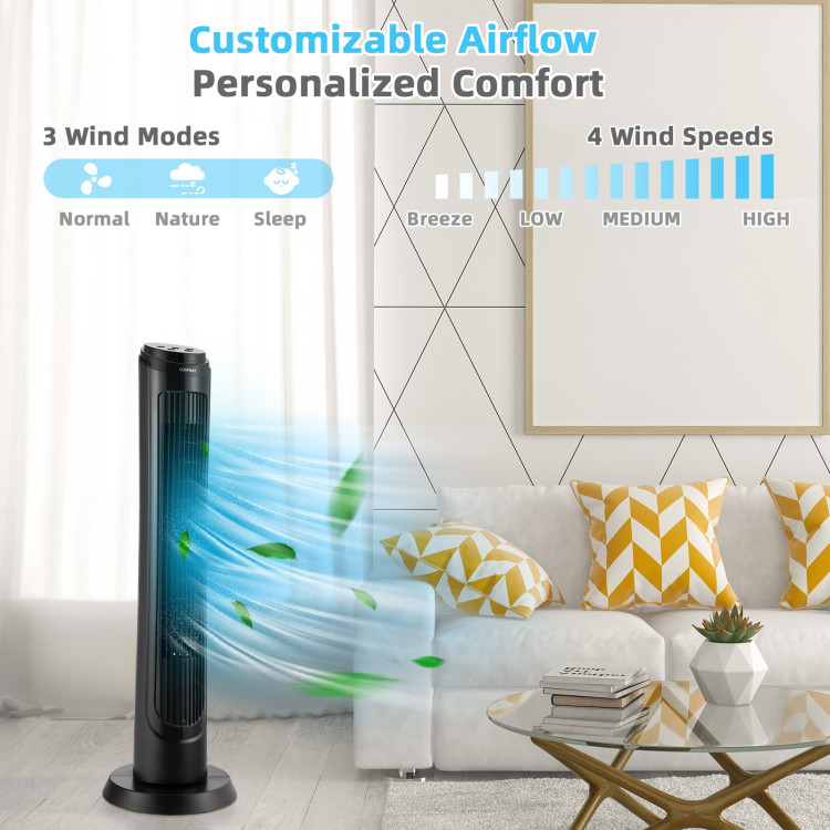 40 Inch Tower Fan with Remote 75˚ Oscillating Fan with 3 Wind Modes and 4 Wind Speeds-BlackCostway Gallery View 8 of 11