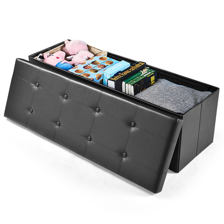 45 Inches Large Folding Ottoman Storage Seat-BlackCostway Gallery View 3 of 9