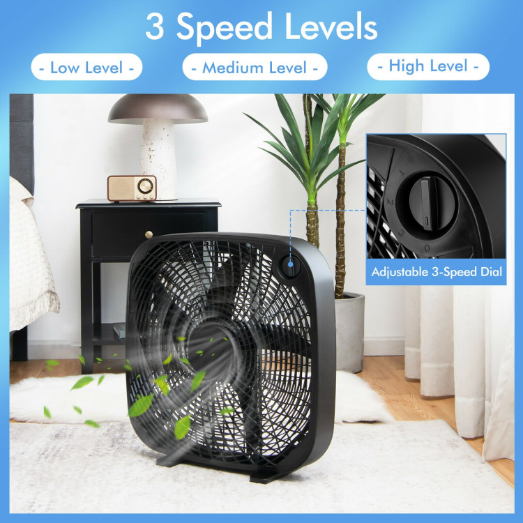 20 Inch Box Portable Floor Fan with 3 Speed Settings and Knob Control-BlackCostway Gallery View 3 of 10