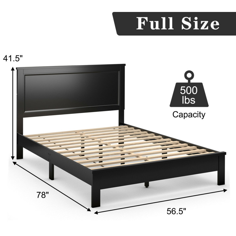 Full Size Platform Slat Bed Frame with High Headboard-BlackCostway Gallery View 4 of 10