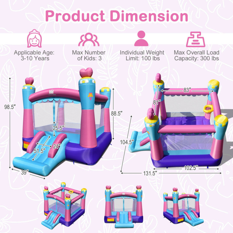 3-in-1 Princess Theme Inflatable Castle without BlowerCostway Gallery View 5 of 10