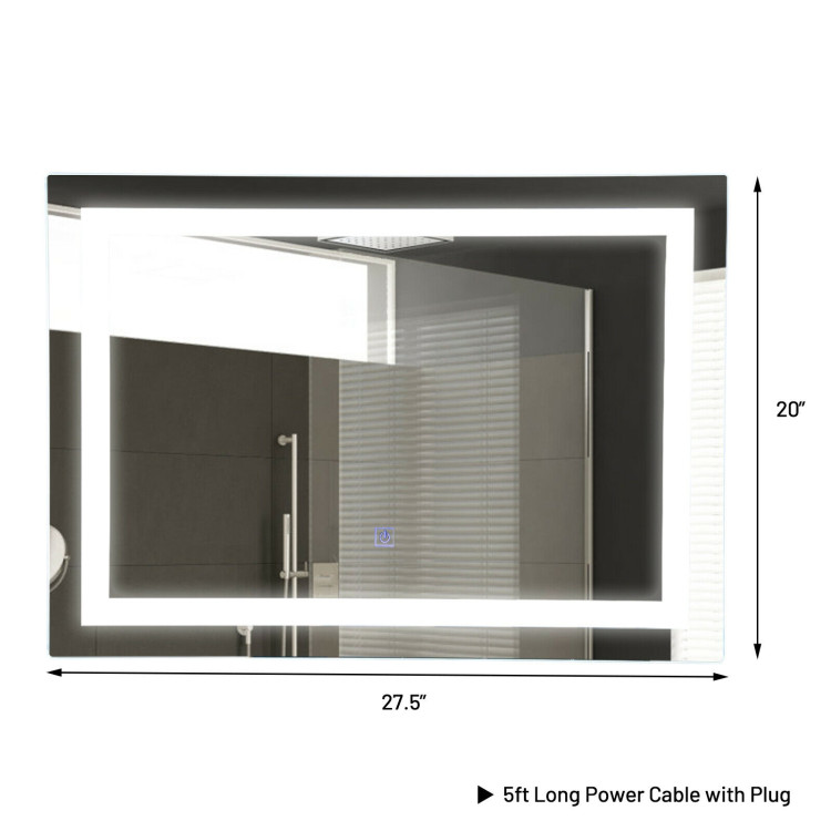27.5 Inch LED Wall-Mounted Rect Bathroom Mirror with TouchCostway Gallery View 4 of 13
