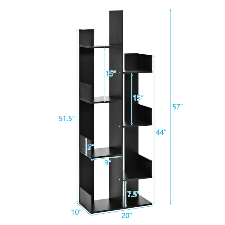 8-Tier Bookshelf Bookcase with 8 Open Compartments Space-Saving Storage Rack -BlackCostway Gallery View 4 of 12