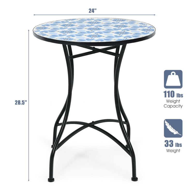28.5 Inch Patio Mosaic Bistro Round Table with Blue Floral PatternCostway Gallery View 4 of 9