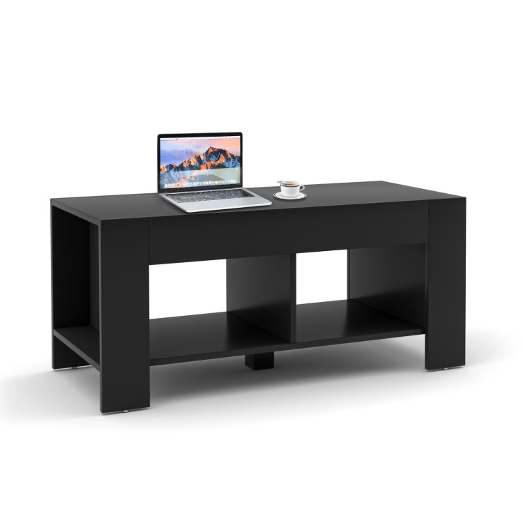 2-tier Wood Coffee Table Sofa Side Table with Storage Shelf-BlackCostway Gallery View 8 of 10