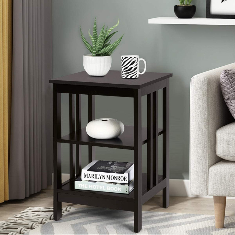2 Pieces 3-Tier Nightstand with Reinforced Bars and Stable Structure-Dark BrownCostway Gallery View 2 of 9