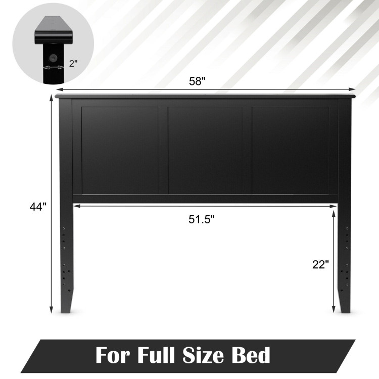 Full Wood Headboard Flat Panel with Pre-drilled Holes and Height Adjustment-BlackCostway Gallery View 5 of 10