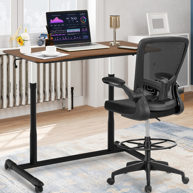 Height Adjustable Computer Desk Sit to Stand Rolling Notebook Table -BrownCostway Gallery View 2 of 10