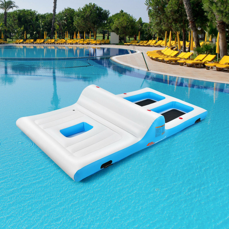 Floating 4 Person Inflatable Lounge Raft with 130W Electric Air-WhiteCostway Gallery View 7 of 10