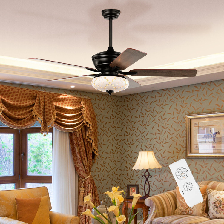 52 Inch Ceiling Fan with 3 Wind Speeds and 5 Reversible Blades-BlackCostway Gallery View 2 of 10