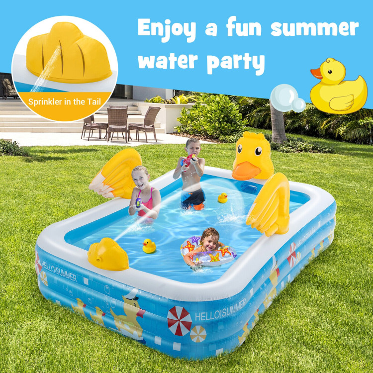 Inflatable Swimming Pool Duck Themed Kiddie Pool with Sprinkler for Age Over 3-BlueCostway Gallery View 2 of 11