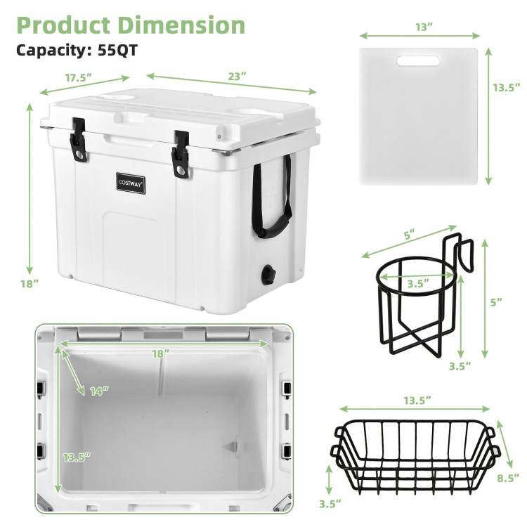 55 Quart Cooler Portable Ice Chest with Cutting Board Basket for CampingCostway Gallery View 4 of 10
