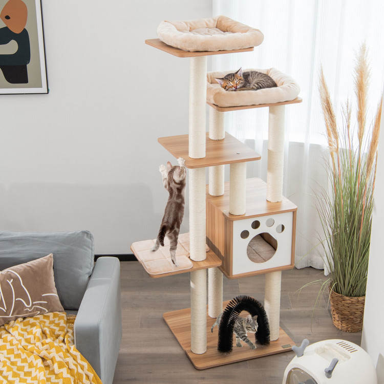 Indoor Cat Tree Tower with Platform Scratching Posts-BeigeCostway Gallery View 1 of 9