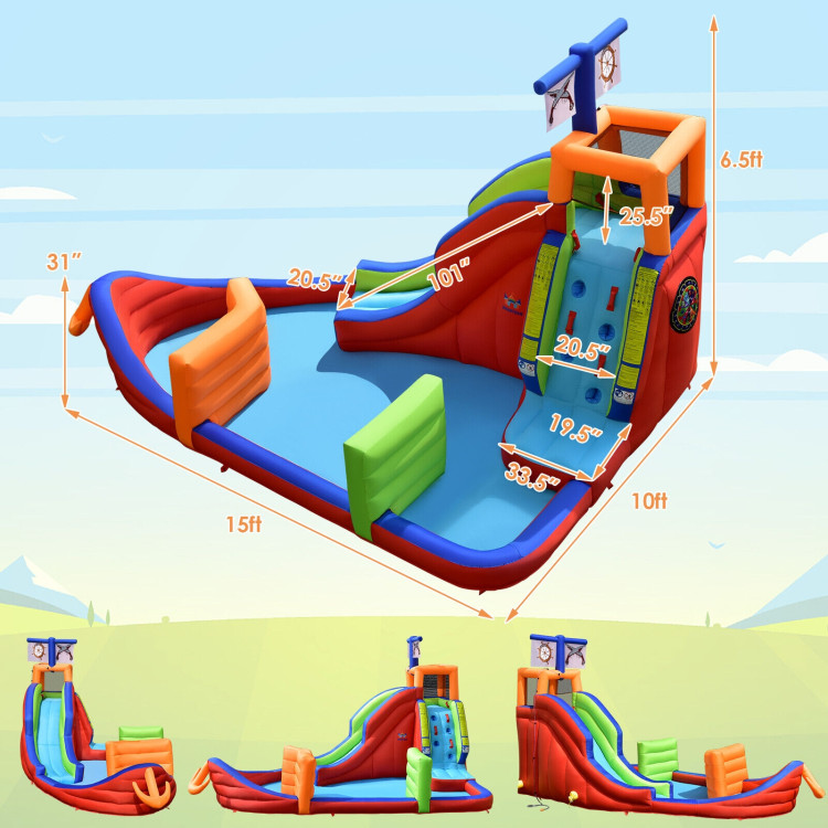 6-in-1 Kids Pirate Ship Water Slide Inflatable Bounce House with Water Guns Without BlowerCostway Gallery View 4 of 10
