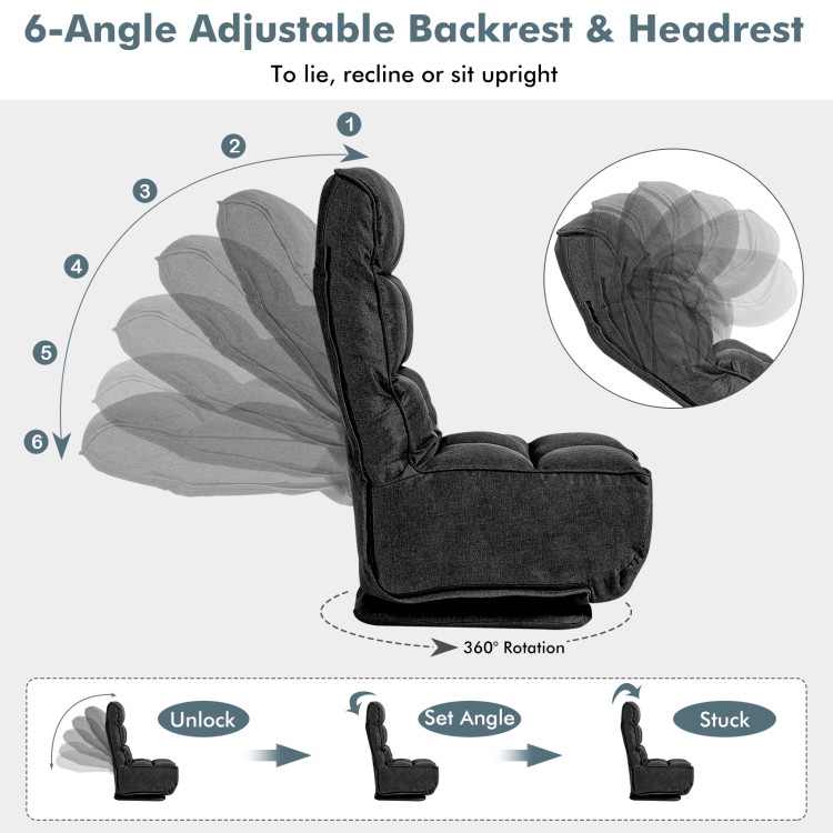 360-Degree Swivel Folding Floor Chair with 6 Adjustable Positions-BlackCostway Gallery View 6 of 12