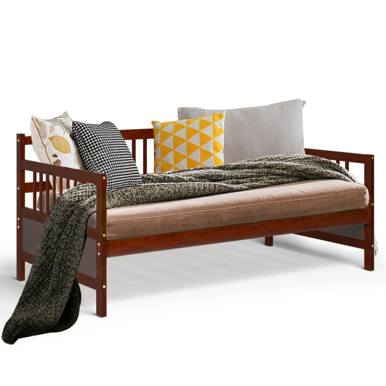 Twin Size Wooden Slats Daybed Bed with Rails-Rustic BrownCostway Gallery View 7 of 9